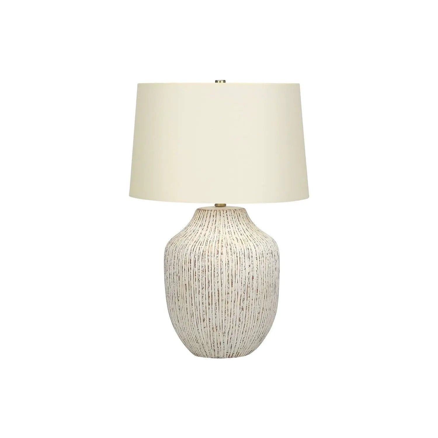 Table lamp ceramic base with cream glaze and vertical textured ribs, cream shade on Tampa Home & Garden Store