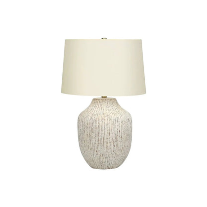 Table lamp ceramic base with cream glaze and vertical textured ribs, cream shade on Tampa Home & Garden Store