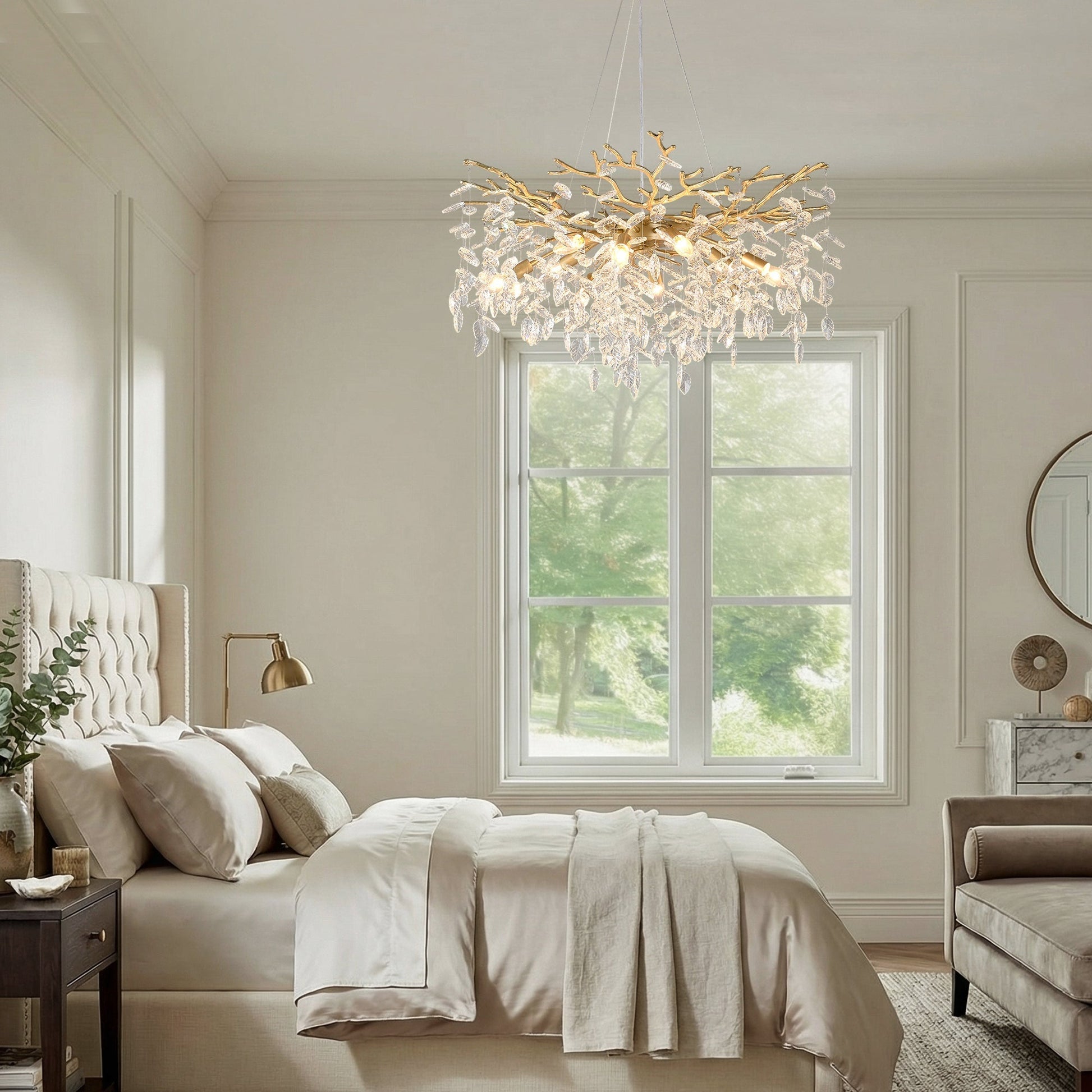8-Light Crystal Gold Chandelier with branch-like gold arms and crystal droplets by HouseOfZazla on Tampa Home & Garden Store
