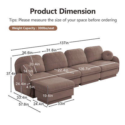 137 Inch Oversized Chenille L Shaped Sofa and Ottoman