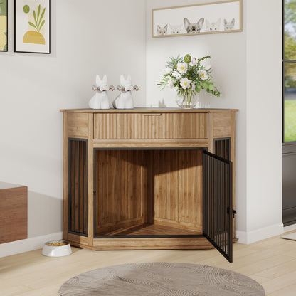 Corner Dog Crate wooden cabinet with black metal bars by HouseOfZazla on Tampa Home & Garden Store