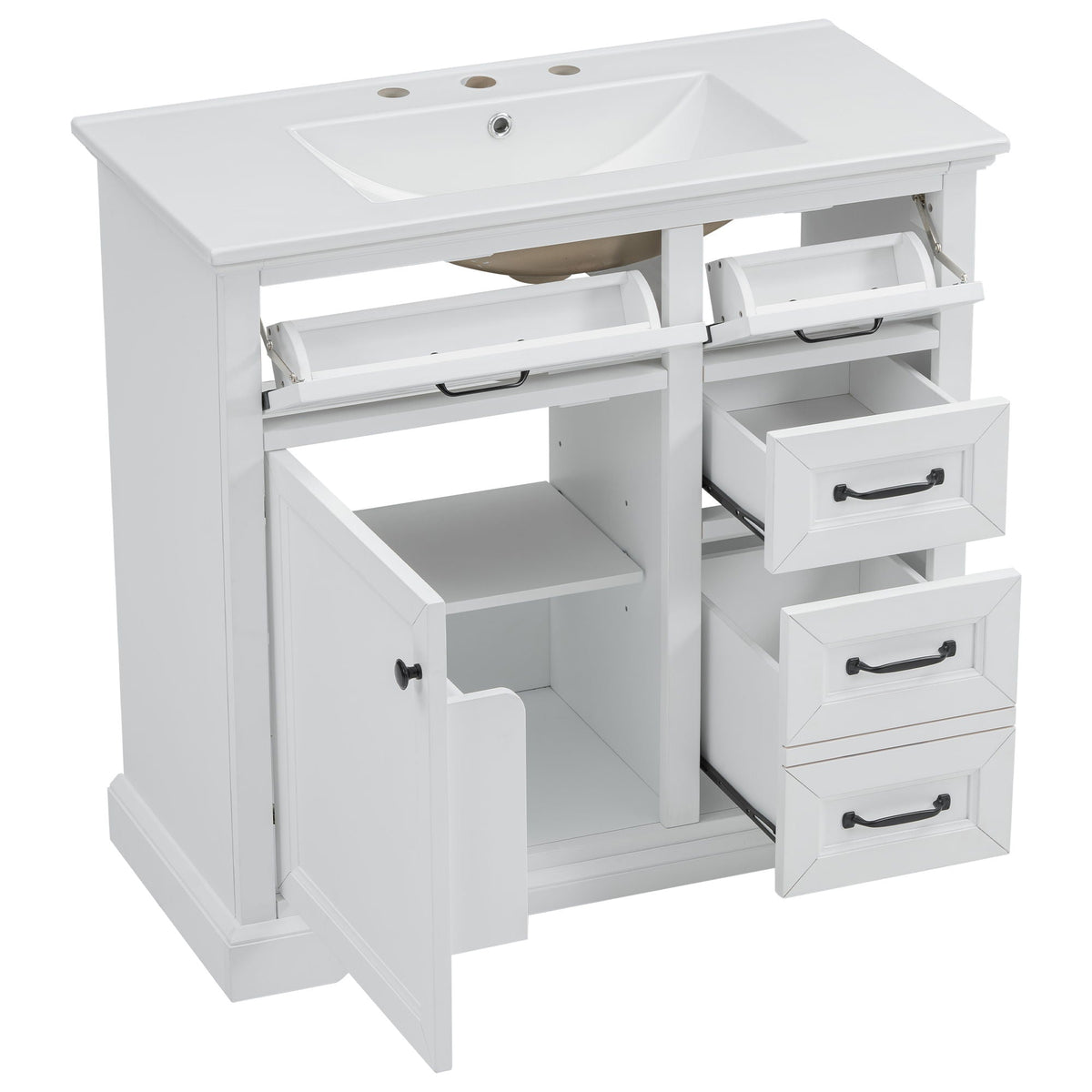 36in white bathroom vanity with sink by HouseOfZazla, soft-close drawers and doors on Tampa Home & Garden Store
