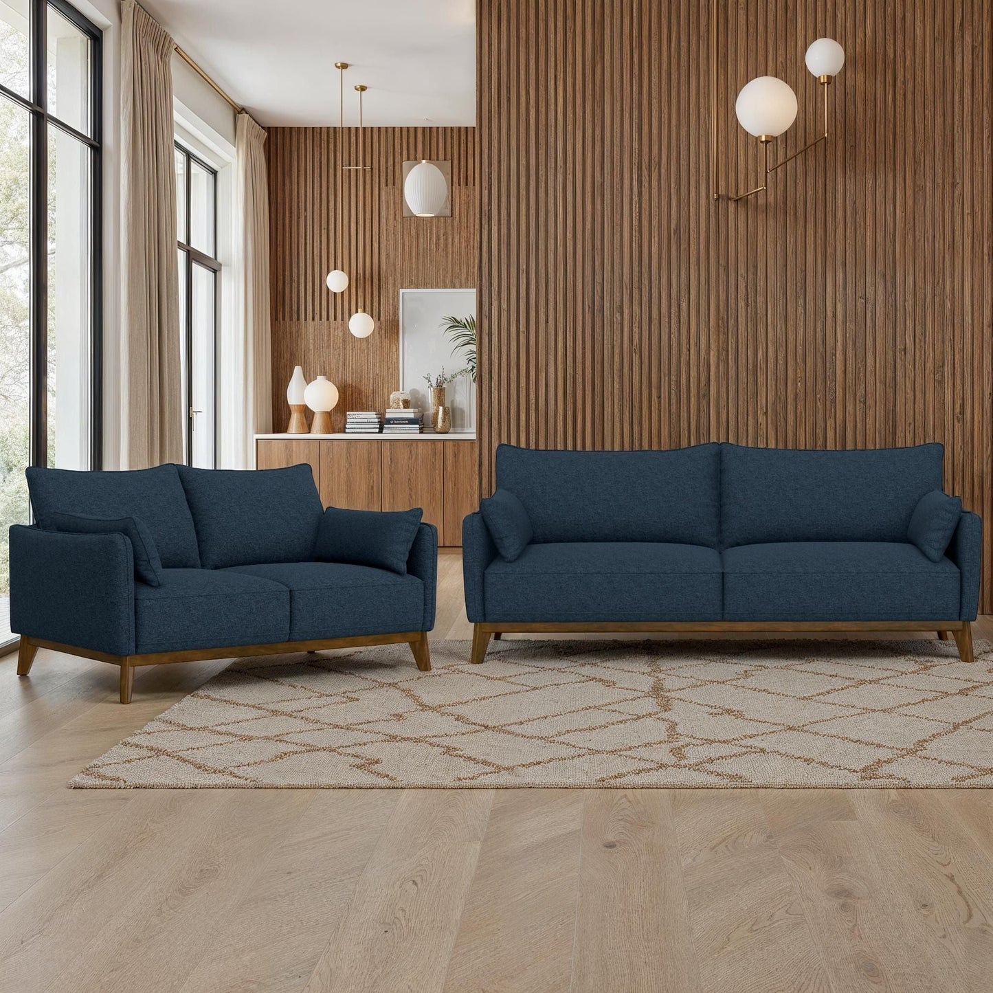 Wide Blue And Supportive Mid Century Sofa