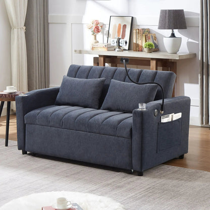 Sleeper loveseat in blue fabric with USB ports and cup holders Unique Piece Furniture on Tampa Home & Garden Store