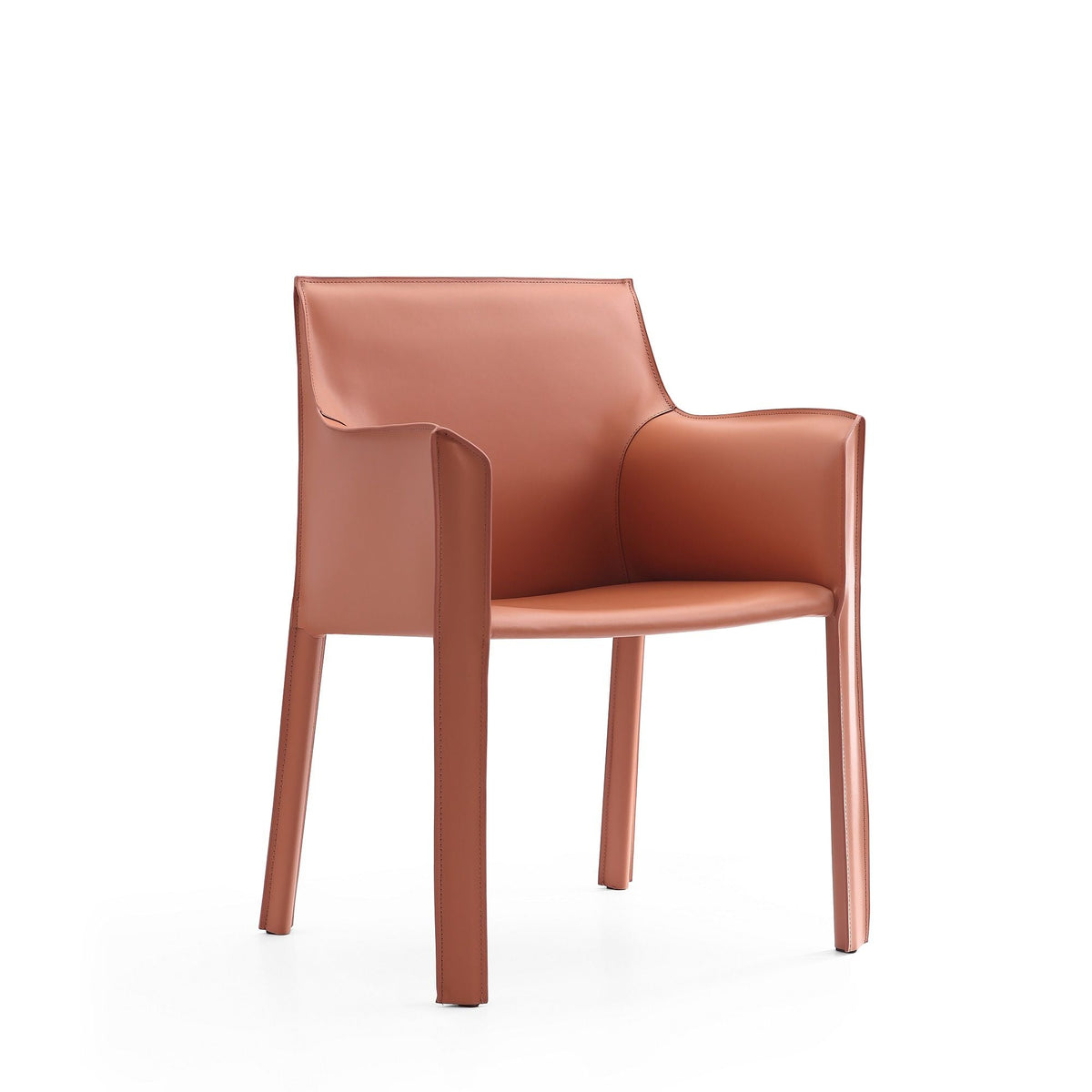 Vogue dining chair with light brown leather upholstery and slim metal frame, arm chair on Tampa Home & Garden Store