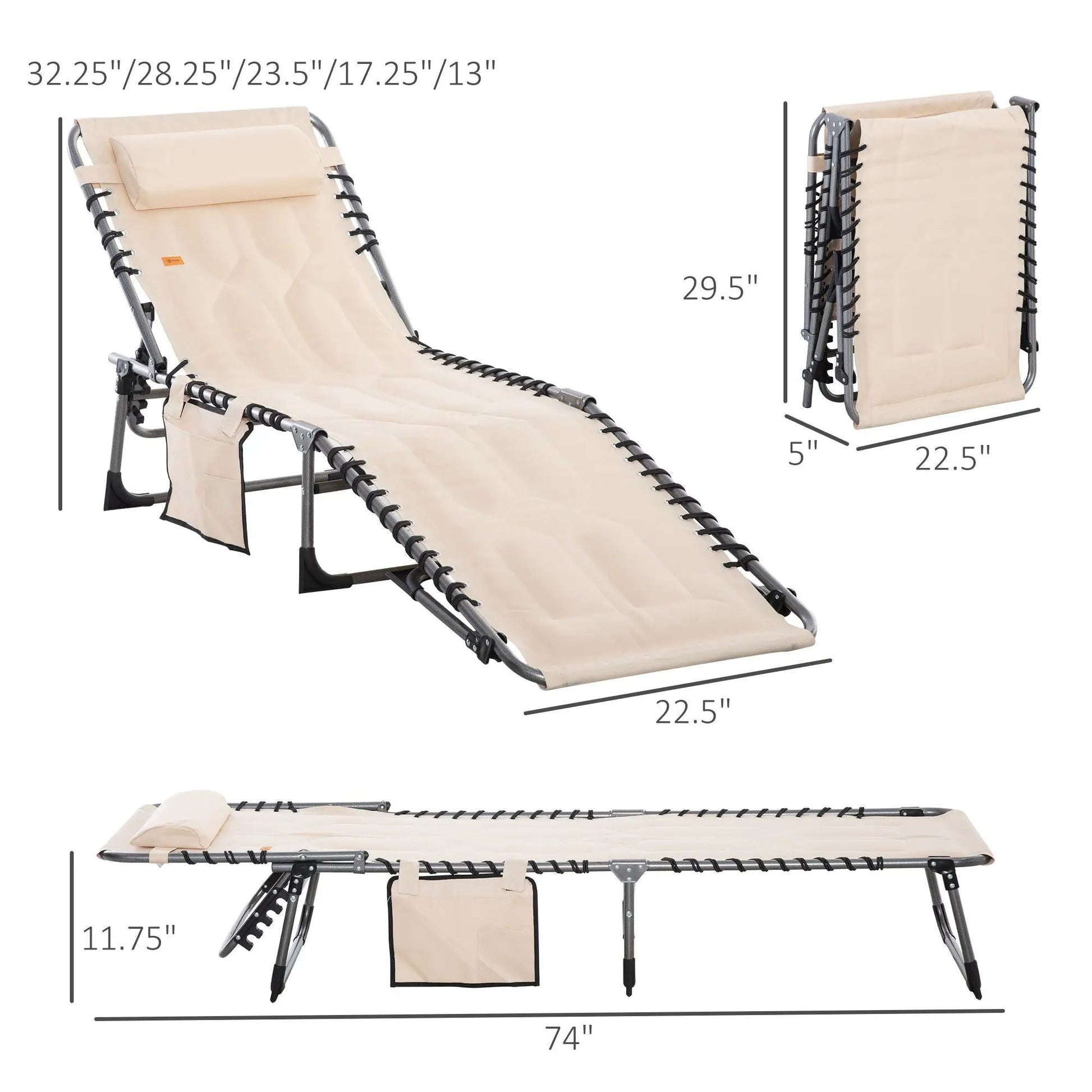 Beige padded folding chaise lounge chair outdoor by Unique Piece Furniture on Tampa Home & Garden Store
