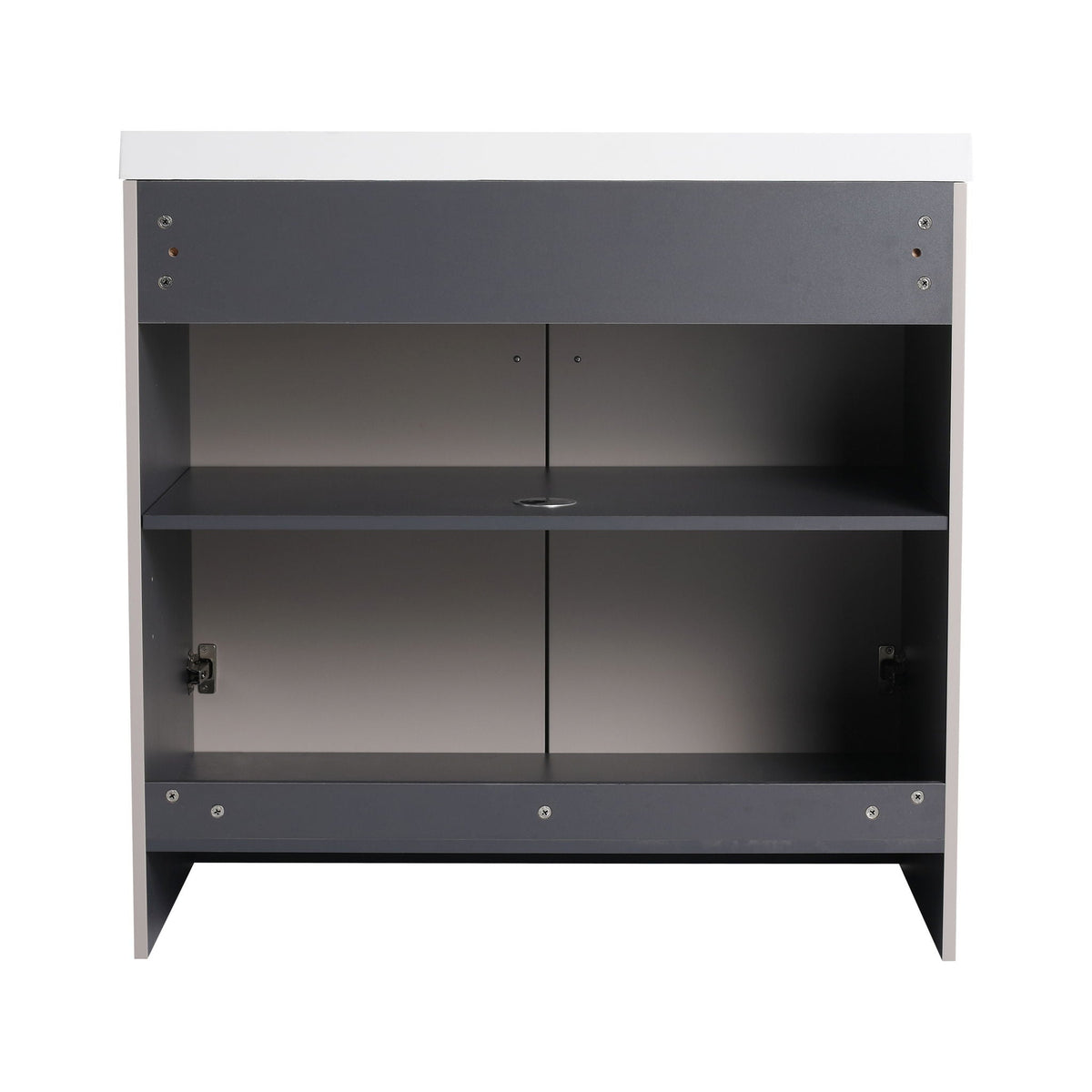 HouseOfZazla freestanding bath vanity with white top and dark gray finish open interior shelf on Tampa Home & Garden Store
