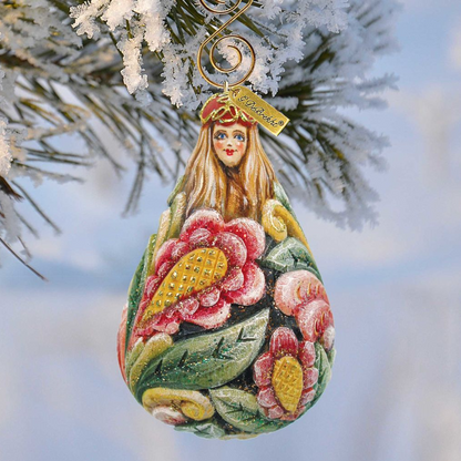 Flower Maiden Bell Ornament by G. DeBrekht with pink flowers on green leaves on Tampa Home & Garden Store