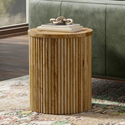 Demy Handcrafted Metal Accent Table, round wooden pedestal, books and knot decor on Tampa Home & Garden Store