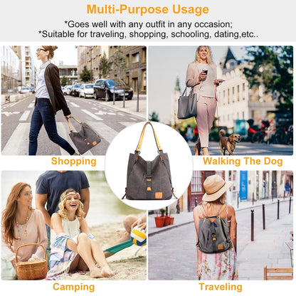 GemGear Ladies Canvas Tote Bag gray body with tan handles adjustable strap, convertible backpack on Tampa Home & Garden Store