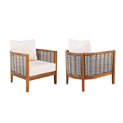 Two Outdoor Tub Armchairs and Woven Rope Design