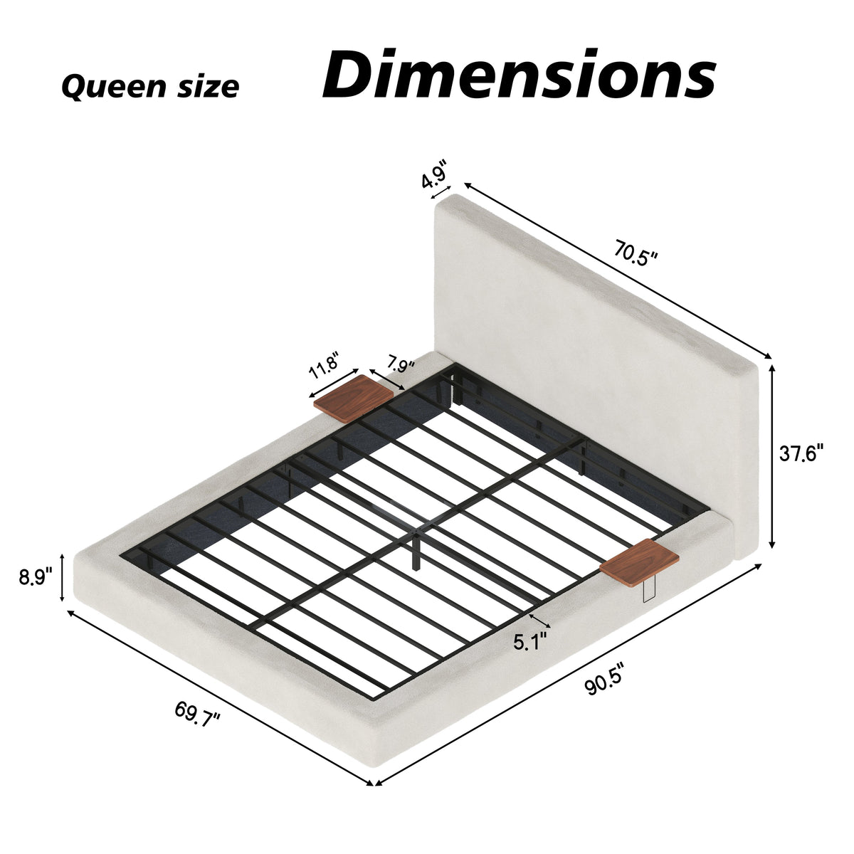 AirFrame queen bed frame by HouseOfZazla in off-white sherpa with adjustable sliding side table on Tampa Home & Garden Store