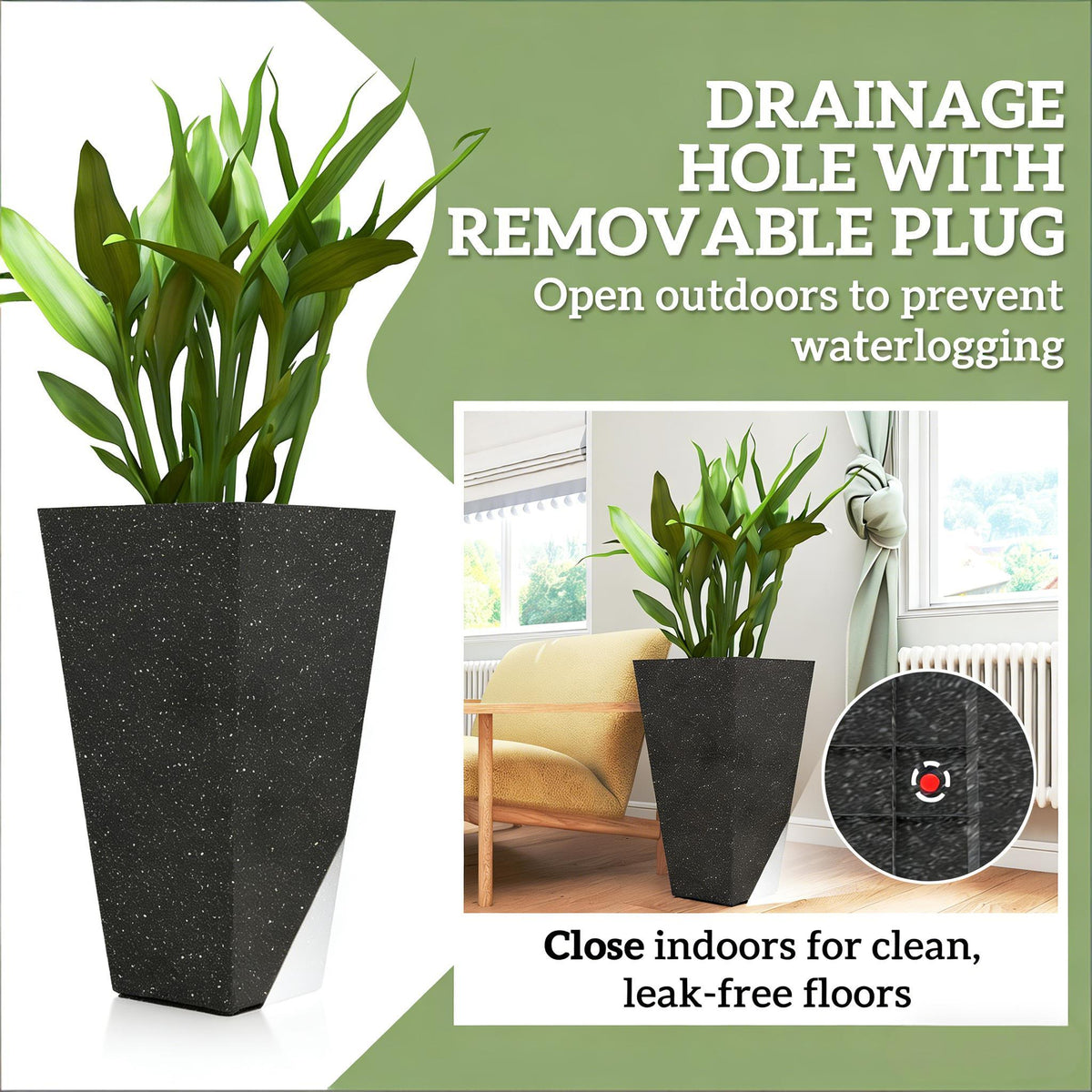 Stackable taper planters set of 3 in black speckled finish with green plants on Tampa Home & Garden Store