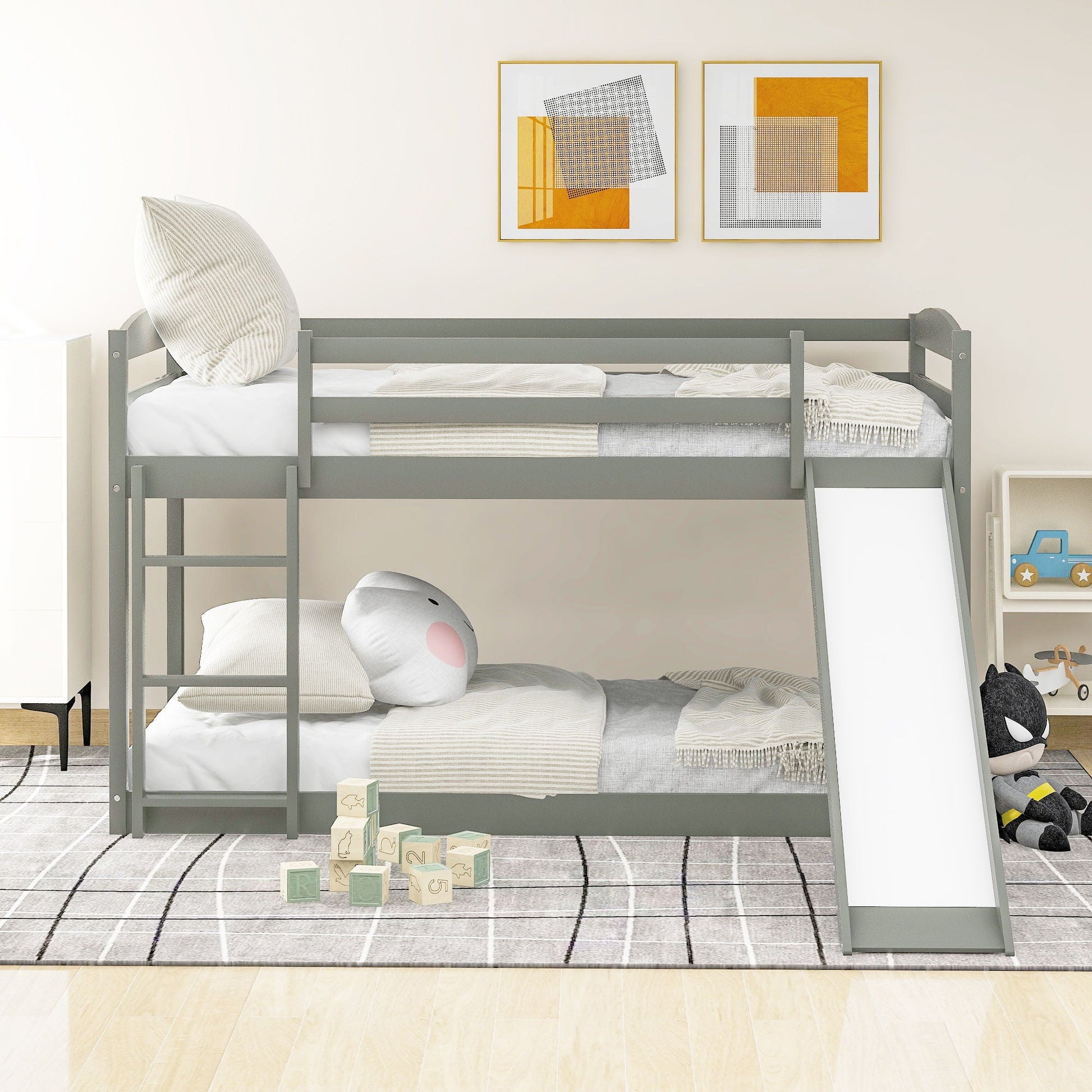 Durable bunk bed by HouseOfZazla in gray with built-in ladder for kids room on Tampa Home & Garden Store