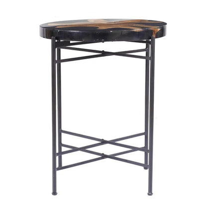 Side Table black top with brown wood, metal frame with crossbars by Unique Piece Furniture on Tampa Home & Garden Store