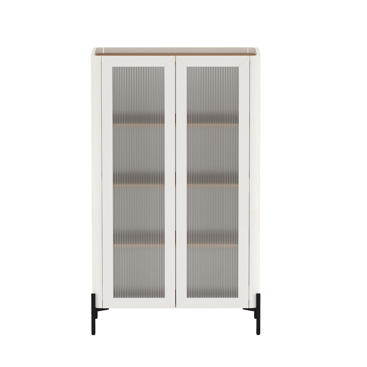 Abbey Bookcase Cabinet with ribbed glass doors white finish wood top adjustable shelves on Tampa Home & Garden Store