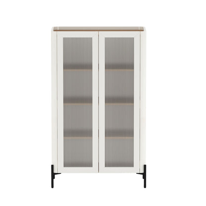 Abbey Bookcase Cabinet with ribbed glass doors white finish wood top adjustable shelves on Tampa Home & Garden Store