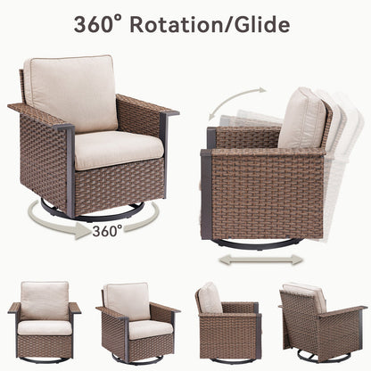 Outdoor swivel rocking chairs in brown wicker with beige cushions, HouseOfZazla on Tampa Home & Garden Store
