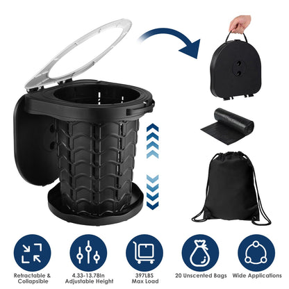 GemGear retractable portable toilet potty with adjustable height lid and 20 unscented bags on Tampa Home & Garden Store