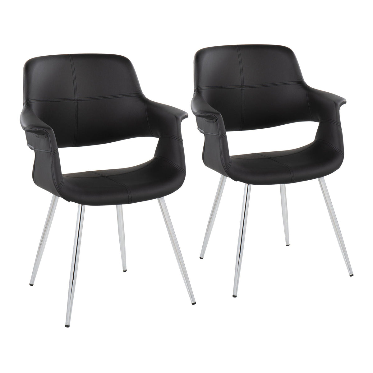 Retro Chic Art Deco Chair Set with Chrome Frame, two black chairs on chrome legs on Tampa Home & Garden Store