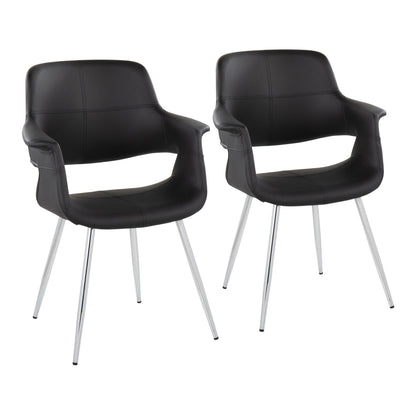 Retro Chic Art Deco Chair Set with Chrome Frame, two black chairs on chrome legs on Tampa Home & Garden Store