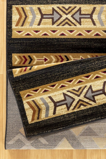 Tribes GC_YLS4004 Southwest Area Rug geometric tribal motif in black tan gold burgundy on Tampa Home & Garden Store