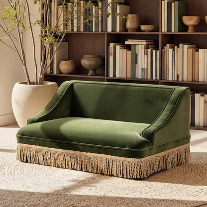 Duchess 33in Pet Bed Sofa Olive Green Velvet with fringe skirt HouseOfZazla on Tampa Home & Garden Store