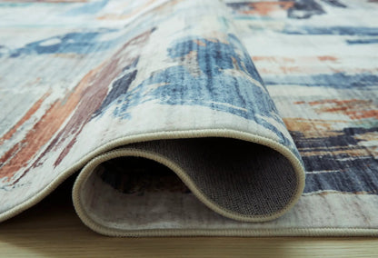 Vinlett Washable Rug 8x10 Cream Blue Brown