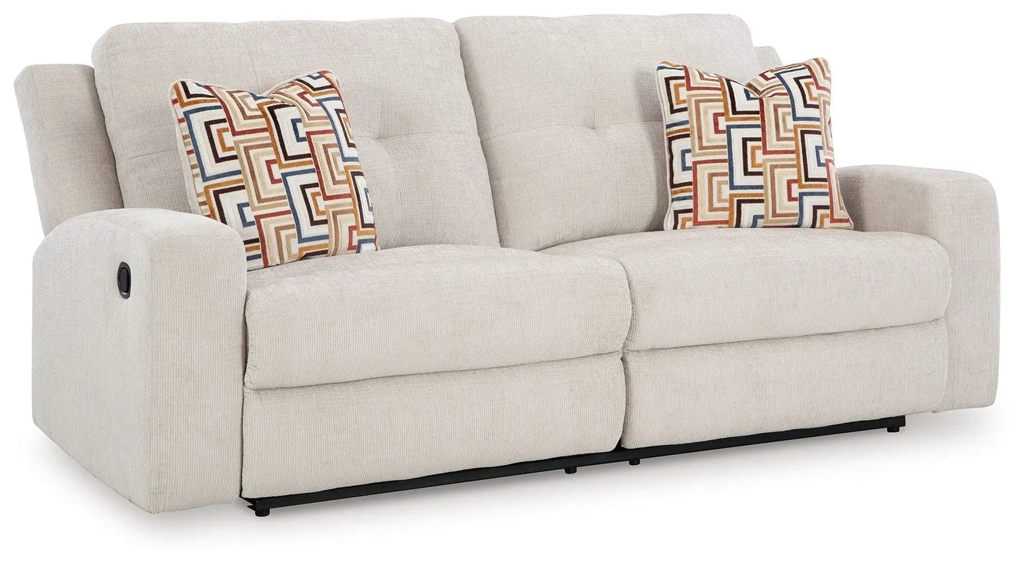 Danum 2 Seat Reclining Sofa beige fabric with 2 geometric pillows by Unique Piece Furniture on Tampa Home & Garden Store