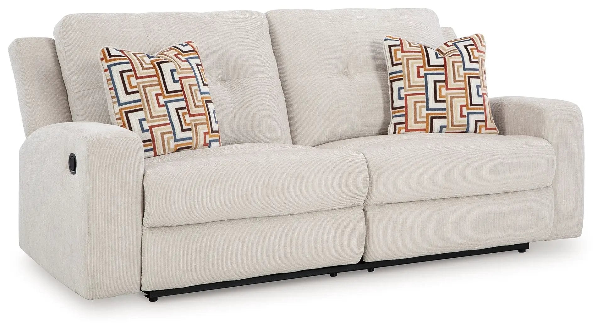 Danum 2 Seat Reclining Sofa beige fabric with 2 geometric pillows by Unique Piece Furniture on Tampa Home & Garden Store