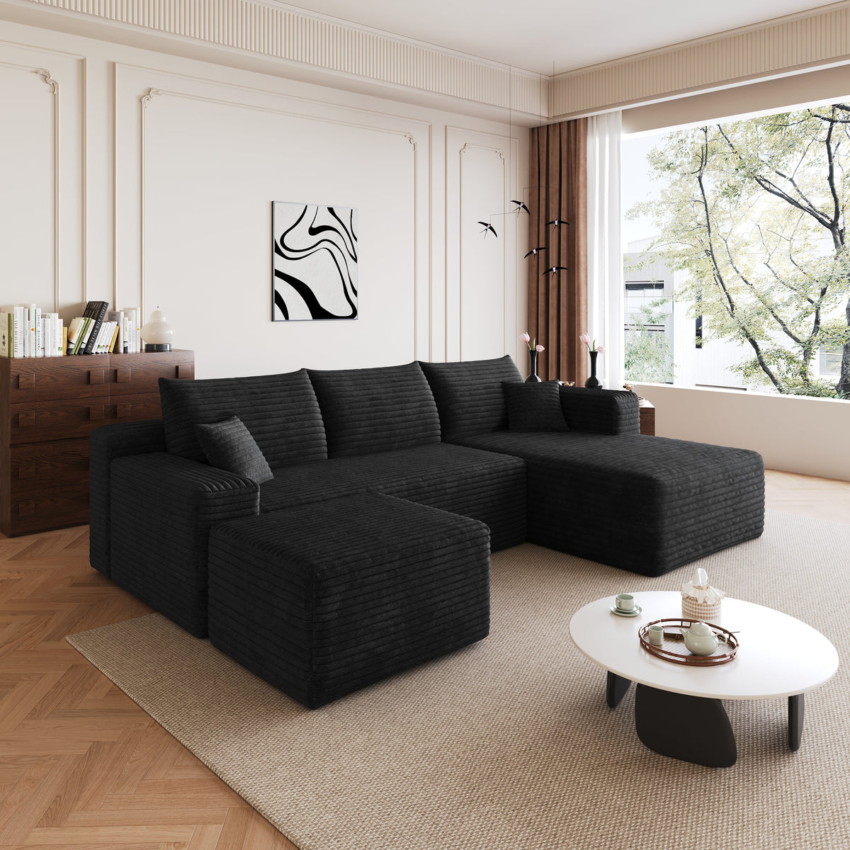 Modern Cloud Sectional Sofa and Ottoman Set