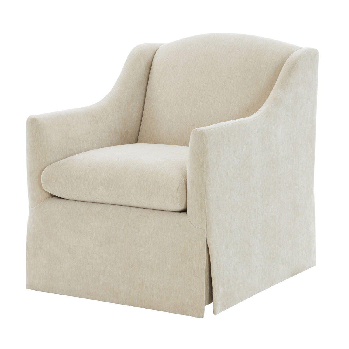 Skirted swivel accent chair in beige fabric with rounded arms by HouseOfZazla on Tampa Home & Garden Store