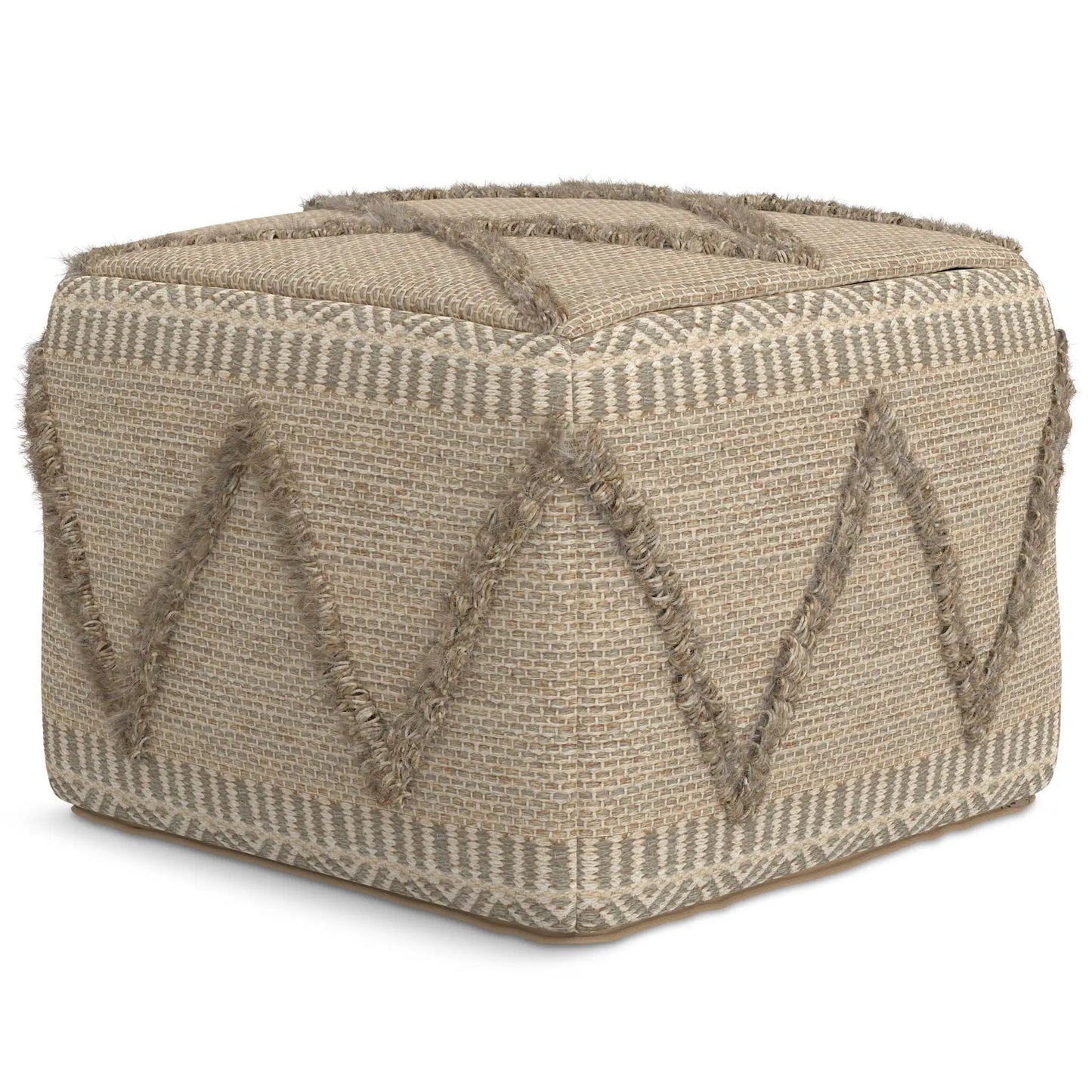 Sweeney Upholstered Square Pouf, natural jute weave with fringe, Unique Piece Furniture on Tampa Home & Garden Store