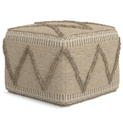 Sweeney Upholstered Square Pouf, natural jute weave with fringe, Unique Piece Furniture on Tampa Home & Garden Store