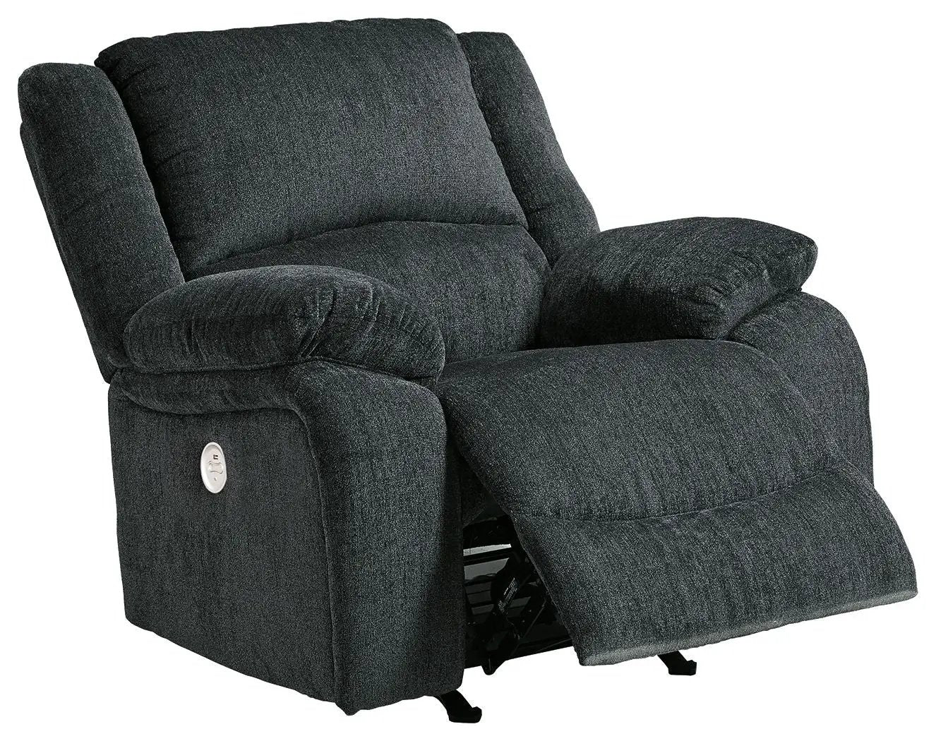 Draycoll Rocker Recliner in dark gray fabric with side control on Tampa Home & Garden Store