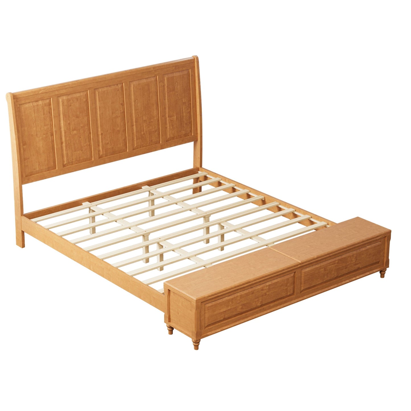 Modern Sleigh Bed with Tall Headboard and Bench