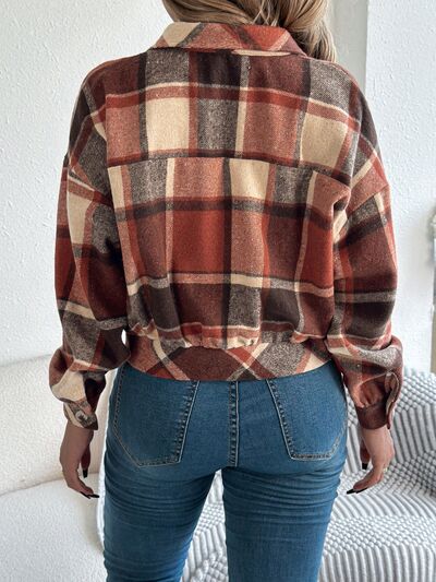 Classic plaid button-up long sleeve jacket cropped in brown tones Stevvex Coats & Jackets on Tampa Home & Garden Store