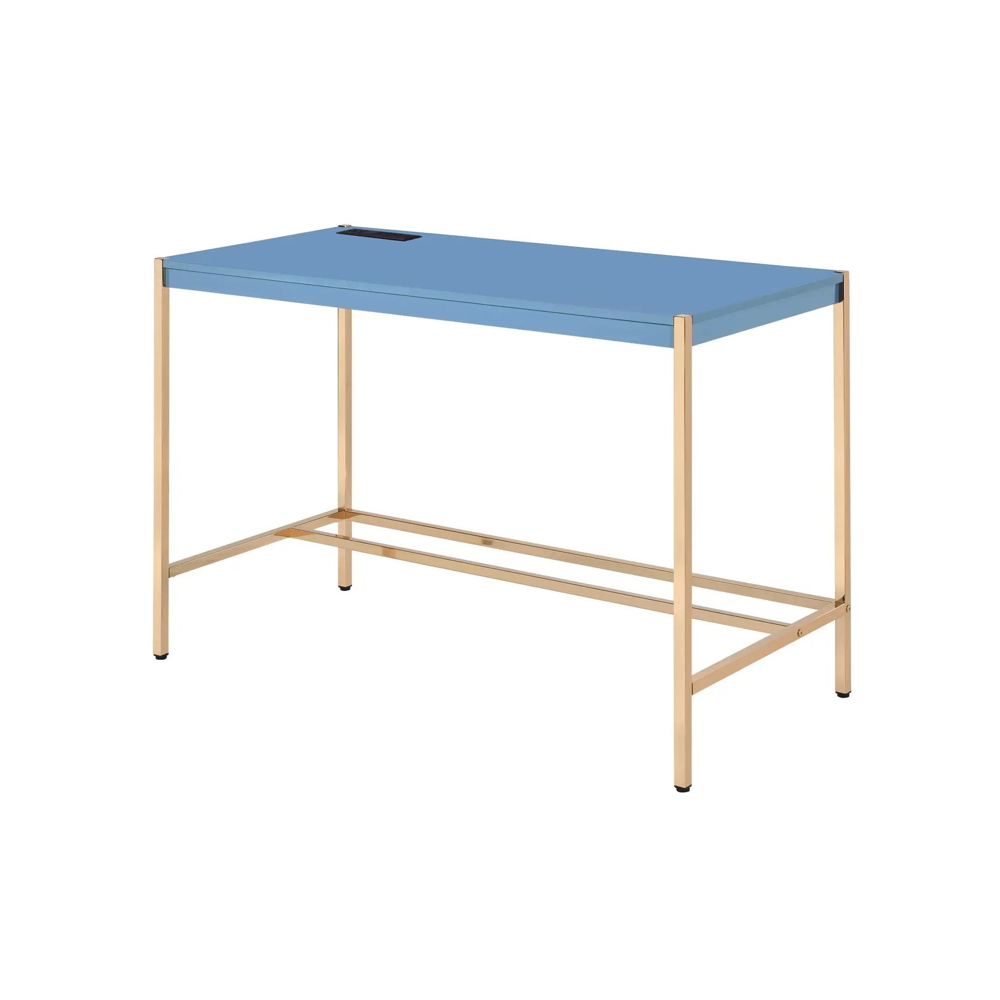 Midriaks writing desk with USB, blue lacquered top, gold-tone metal frame on Tampa Home & Garden Store