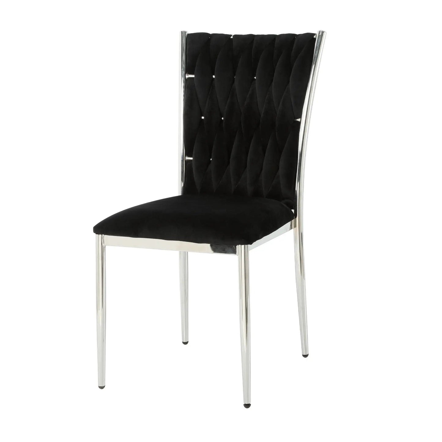 Modern Dining Chair Set black velvet backrest with diamond tufting and chrome frame on Tampa Home & Garden Store