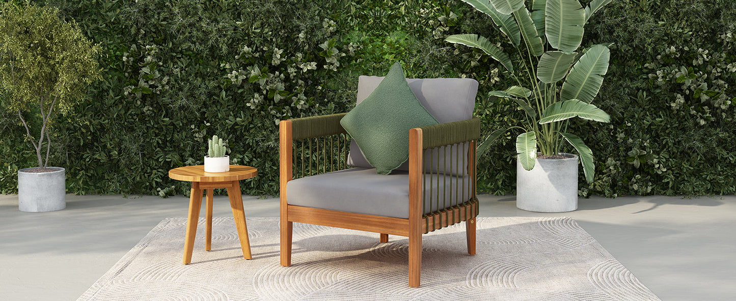 Acacia Wood Outdoor Club Chair with Rope