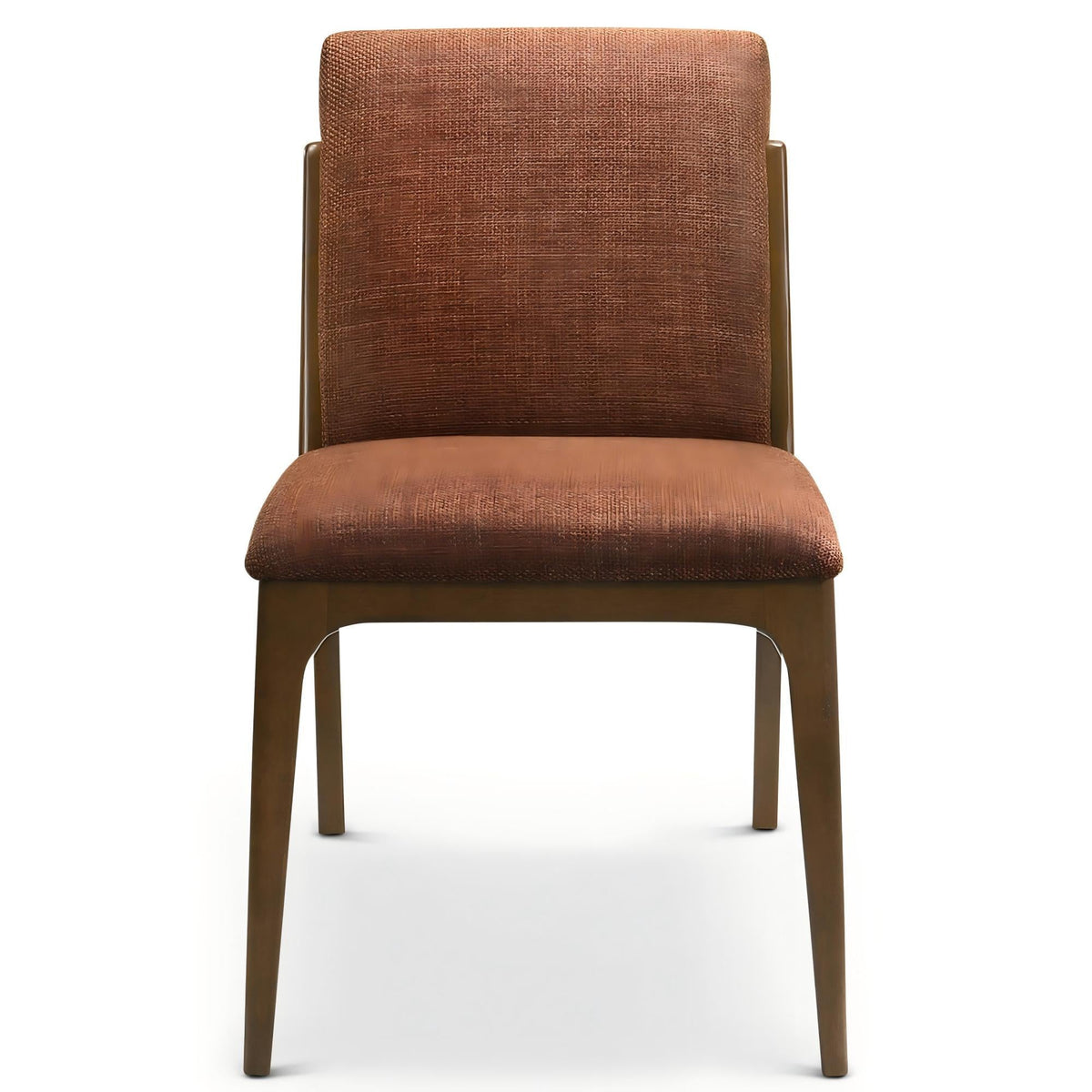 Elegant dining chair set with upholstered light brown fabric and brown legs on Tampa Home & Garden Store