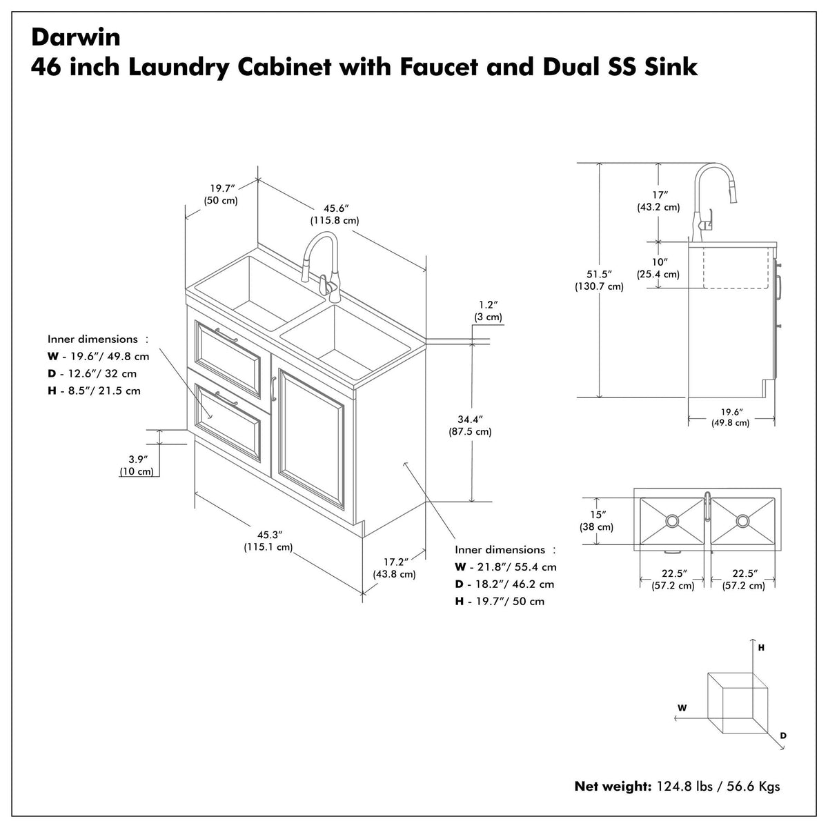 Darwin 46 inch laundry vanity with dual stainless steel sinks and faucet by HouseOfZazla on Tampa Home & Garden Store