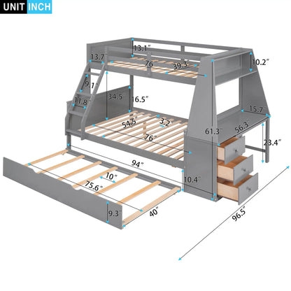 Bunk Bed with Trundle and Built in Desk Drawers