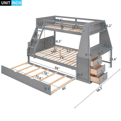 HouseOfZazla bunk bed with trundle, built-in desk and 3 drawers with shelf, metal frame on Tampa Home & Garden Store