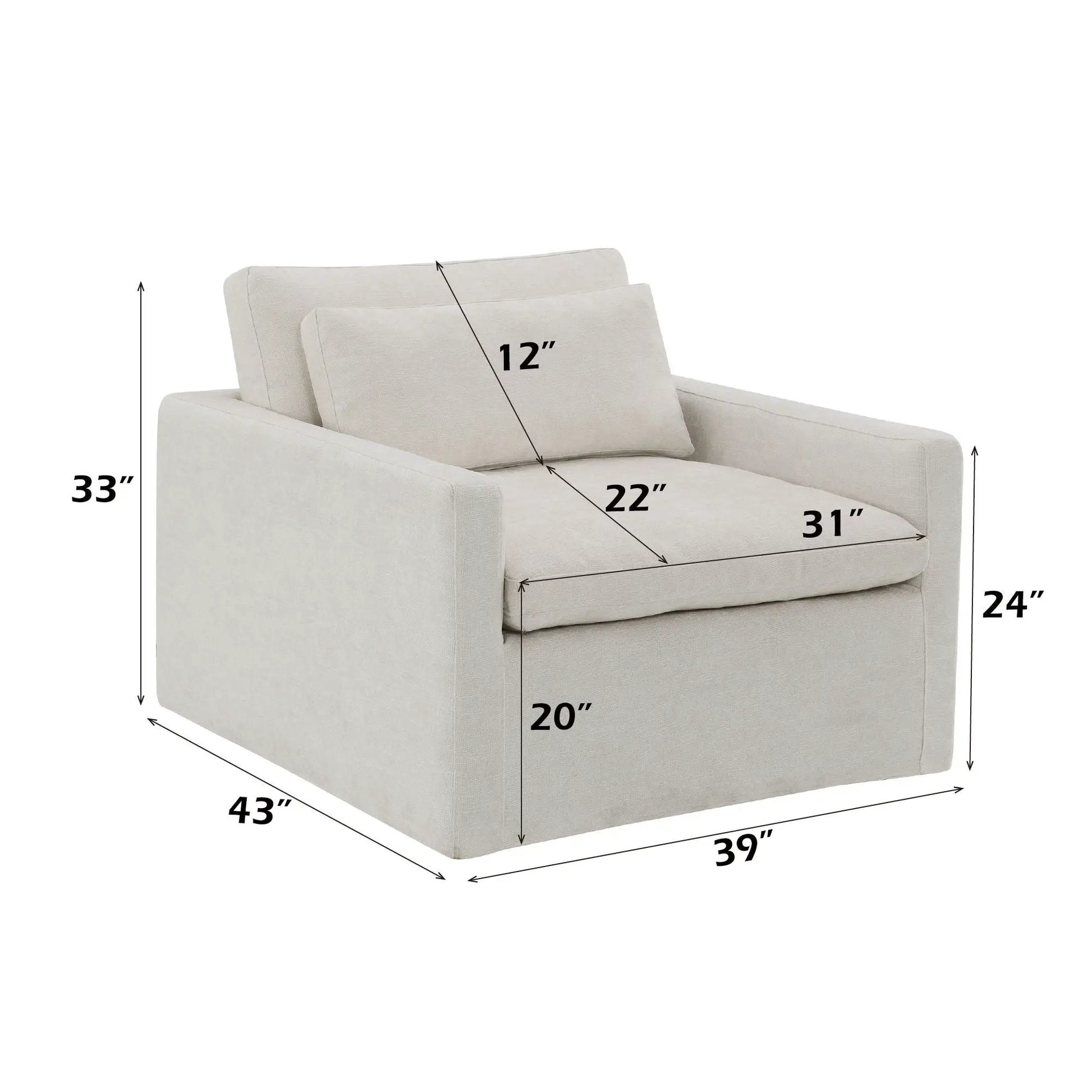 Naveen Swivel Chair with 1 Toss Pillow in beige fabric; compact 39W x 33H x 43D on Tampa Home & Garden Store