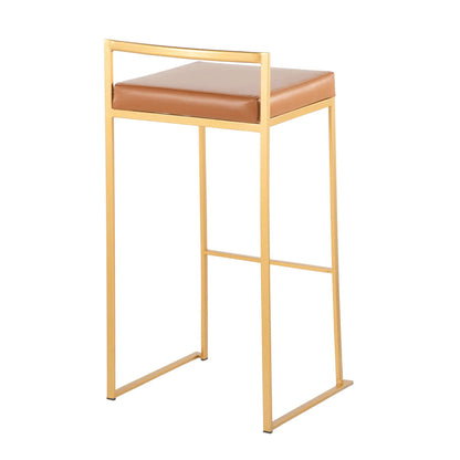 Fuji bar stool by Unique Piece Furniture with gold metal frame and tan leather cushion on Tampa Home & Garden Store