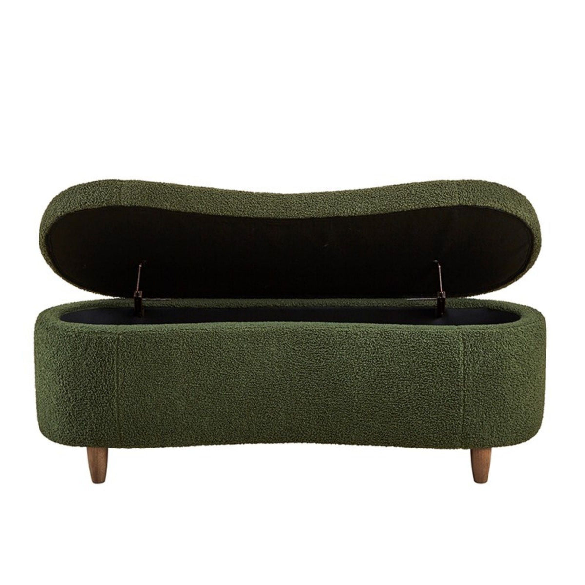 Flip Top Storage Bench dark green fabric with wooden legs soft-close hinges HouseOfZazla on Tampa Home & Garden Store