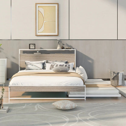 Platform Bed Frame With Trundle and USB Ports