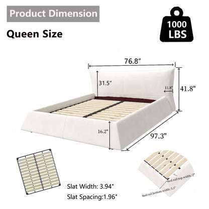 Upholstered Platform Bed With Special Shaped Headboard Queen Size HouseOfZazla slat bed on Tampa Home & Garden Store
