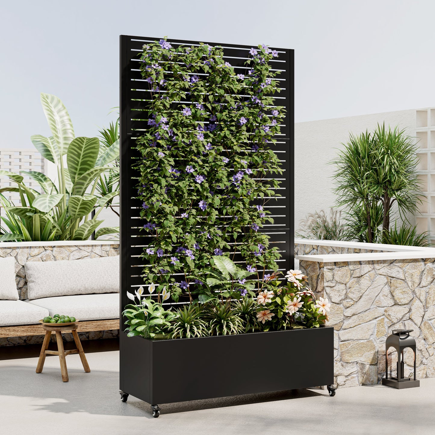 Metal Planter Box with Trellis, black finish, raised garden bed on wheels by HouseOfZazla on Tampa Home & Garden Store